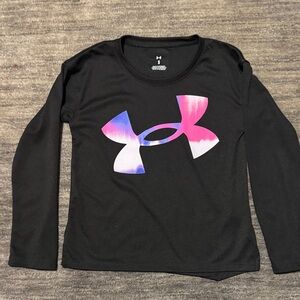 Under Armour Kids Black Long Sleeve Tee with Pink and Purple Logo